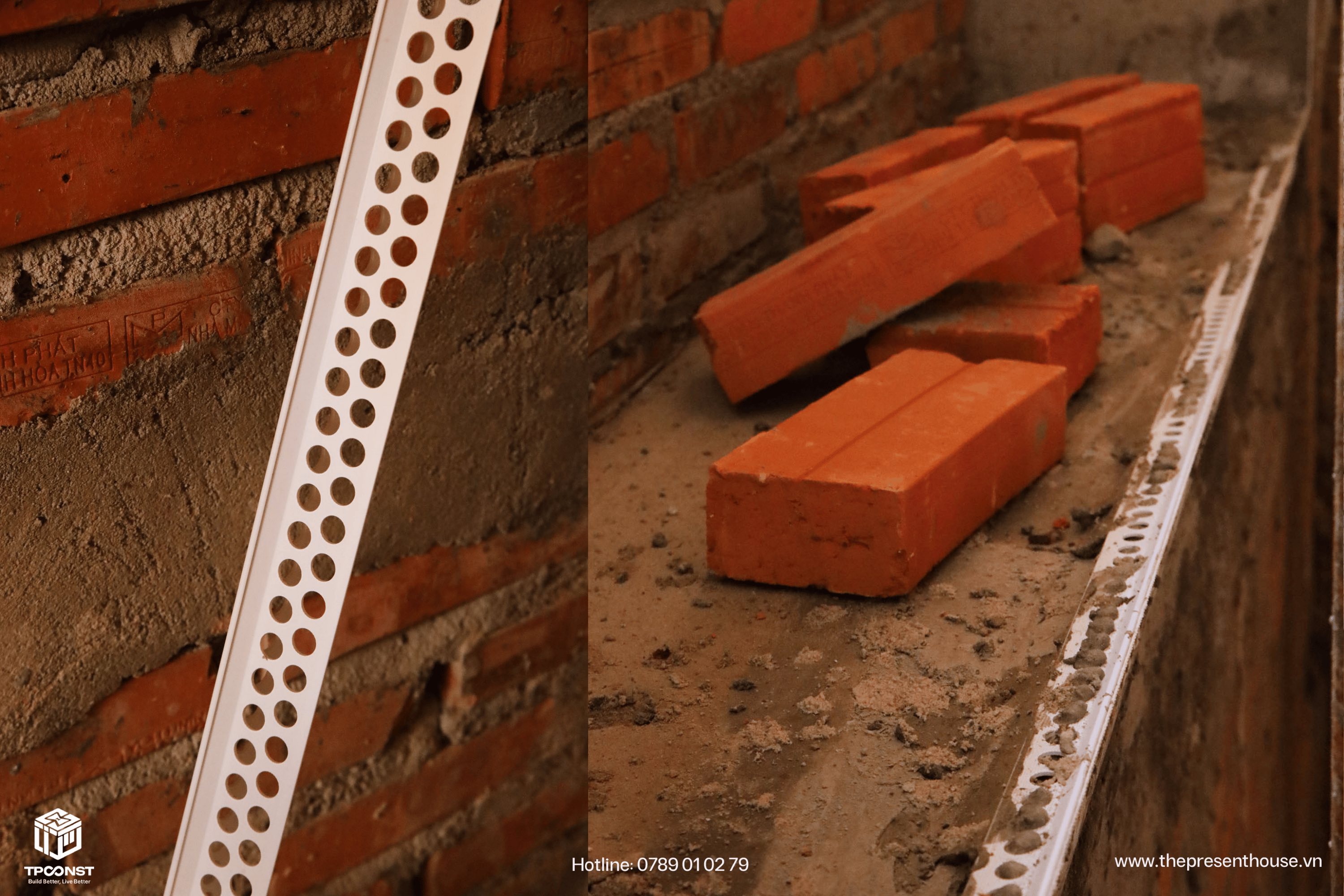 Sử dụng nẹp nhựa trong công tác tô tường là một trong những tiêu chuẩn thi công quan trọng tại TPConst